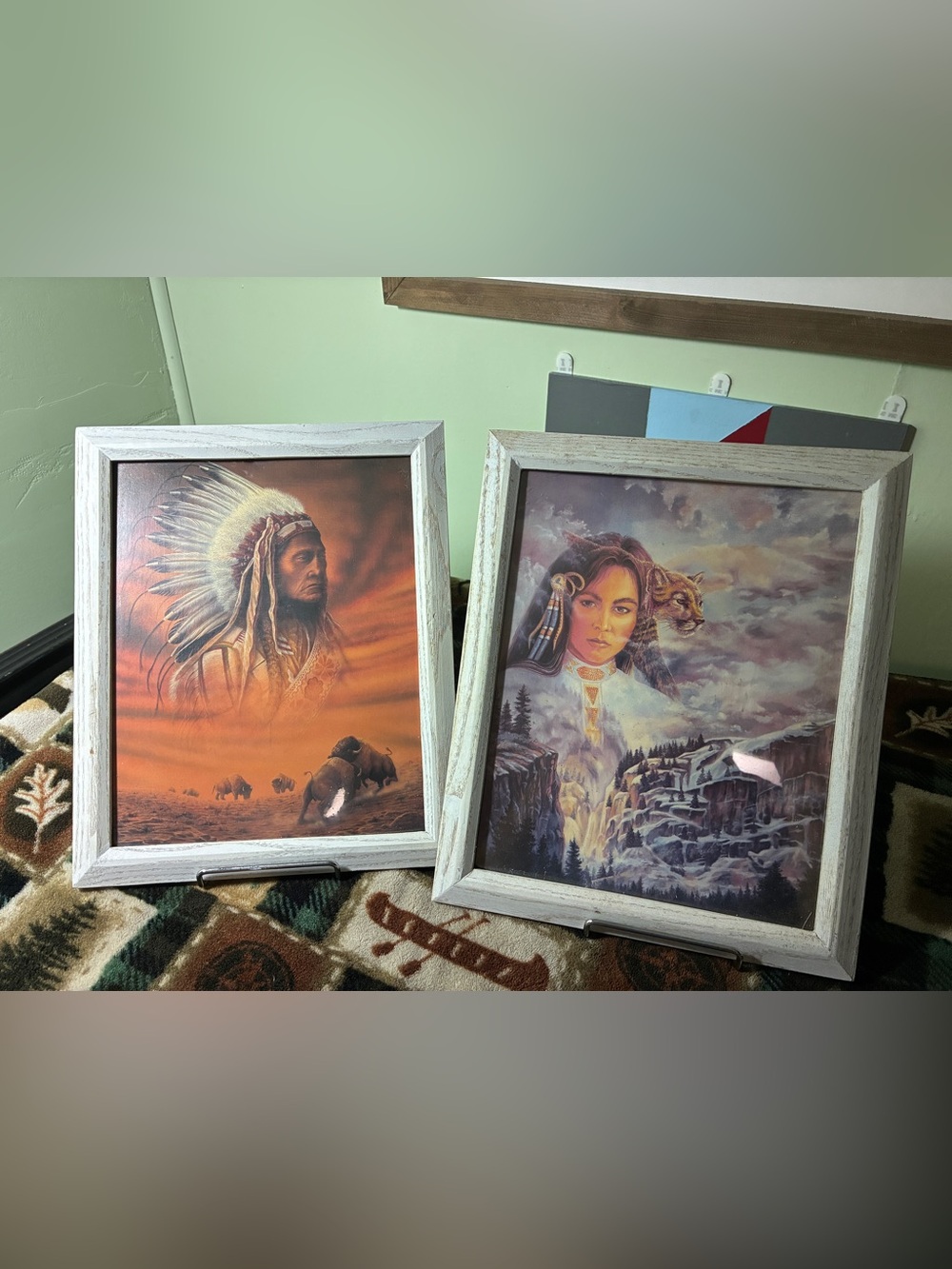2 Framed Native Spirit Wall Art - Orange & Multicolor 9.5” x11.5”
